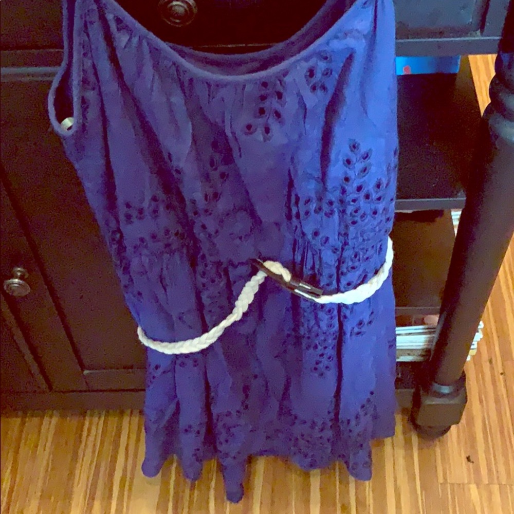 Navy Blue Summer Dress with Belt